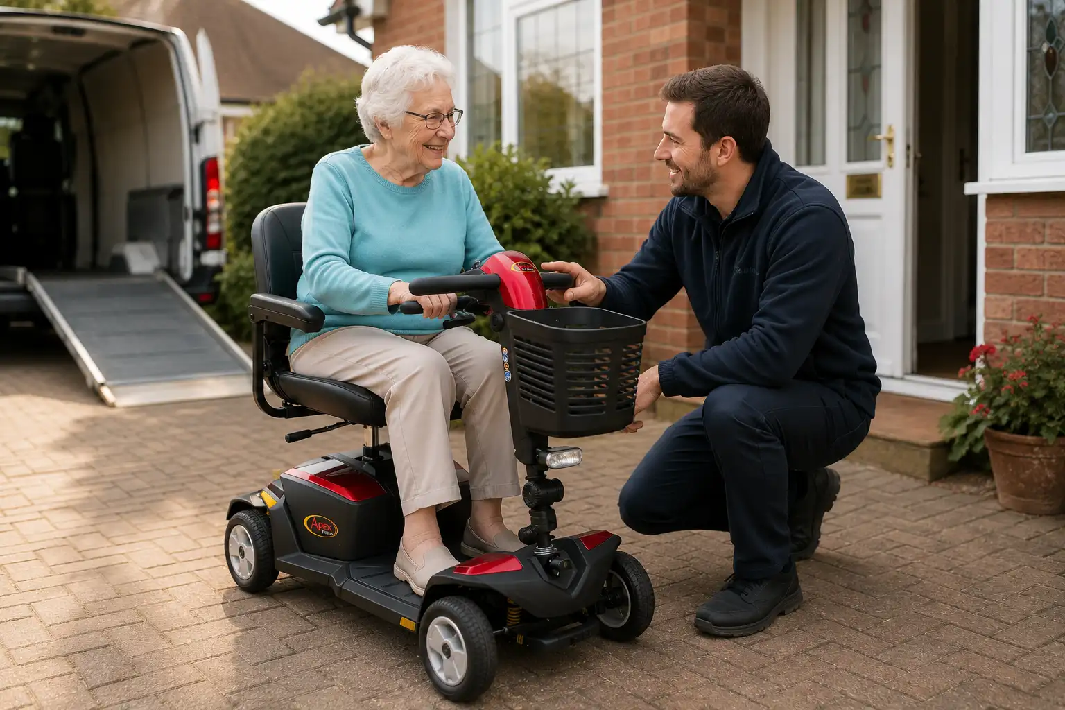 A scooter delivered and demonstrated at the customer's door